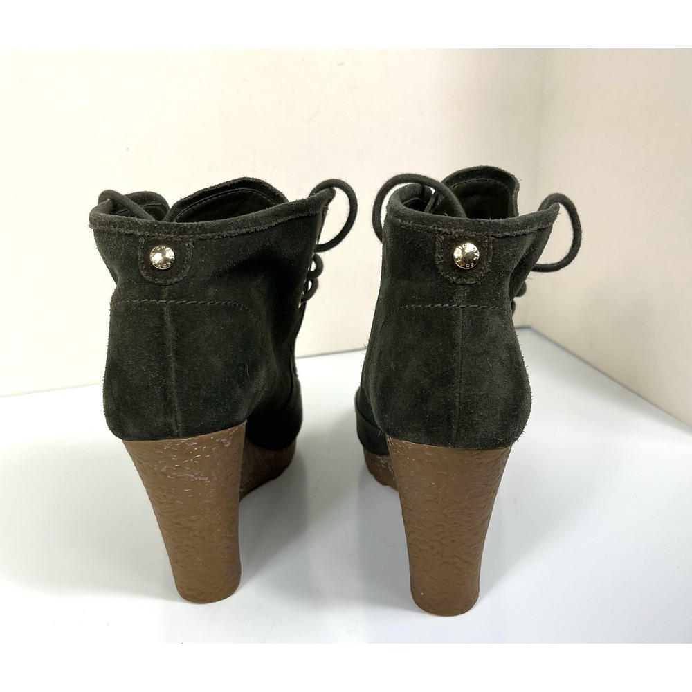 Michael Kors Size 8 Wedge Booties Green Gray Suede Lace-Up Platform Ankle Great! - Picture 9 of 16